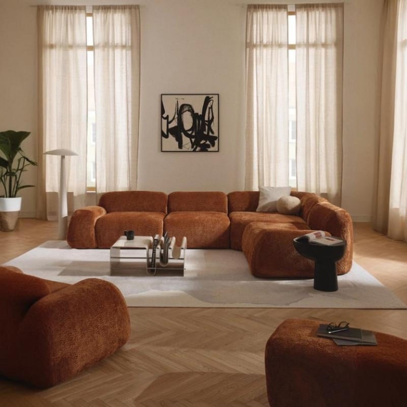 ملاذ هاوس أرائك سويدية على شكل حرف L مصنوعة من الخشب السويدي وقماش الكتان - بني - Image 1